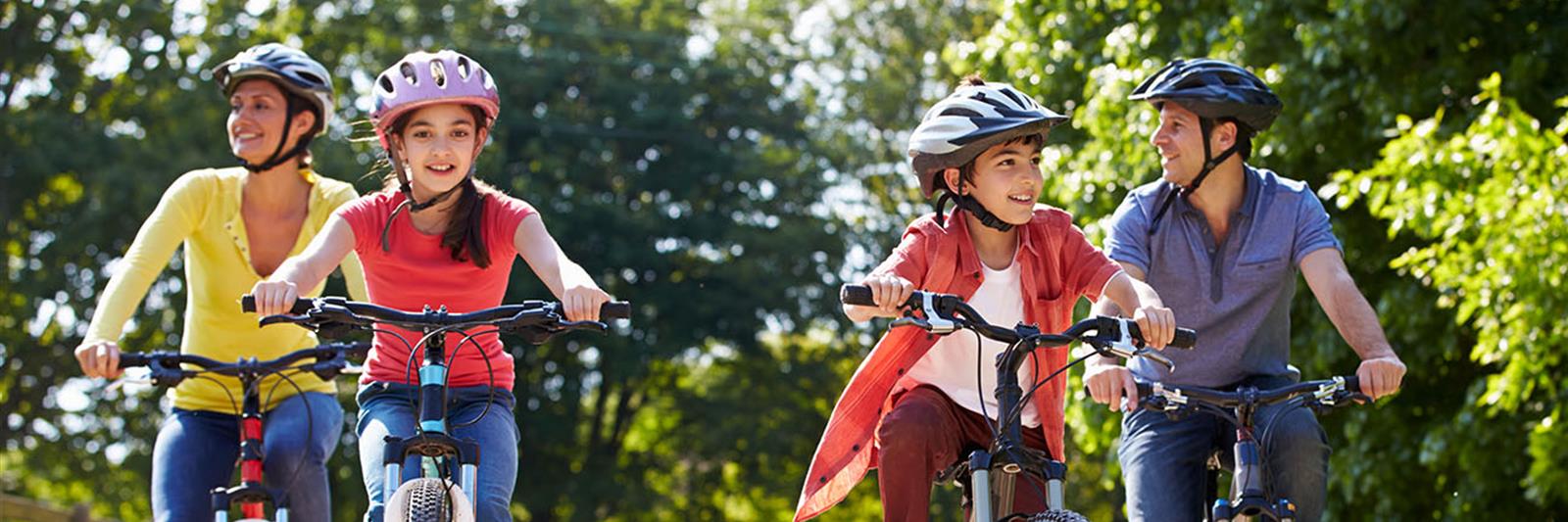 Family riding bikes