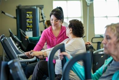 Women on exercise bikes