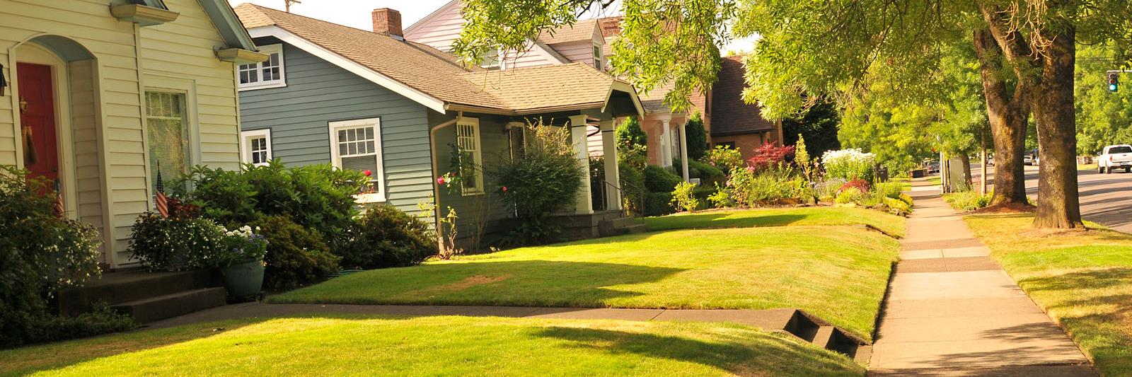 Row of homes along sidewalk