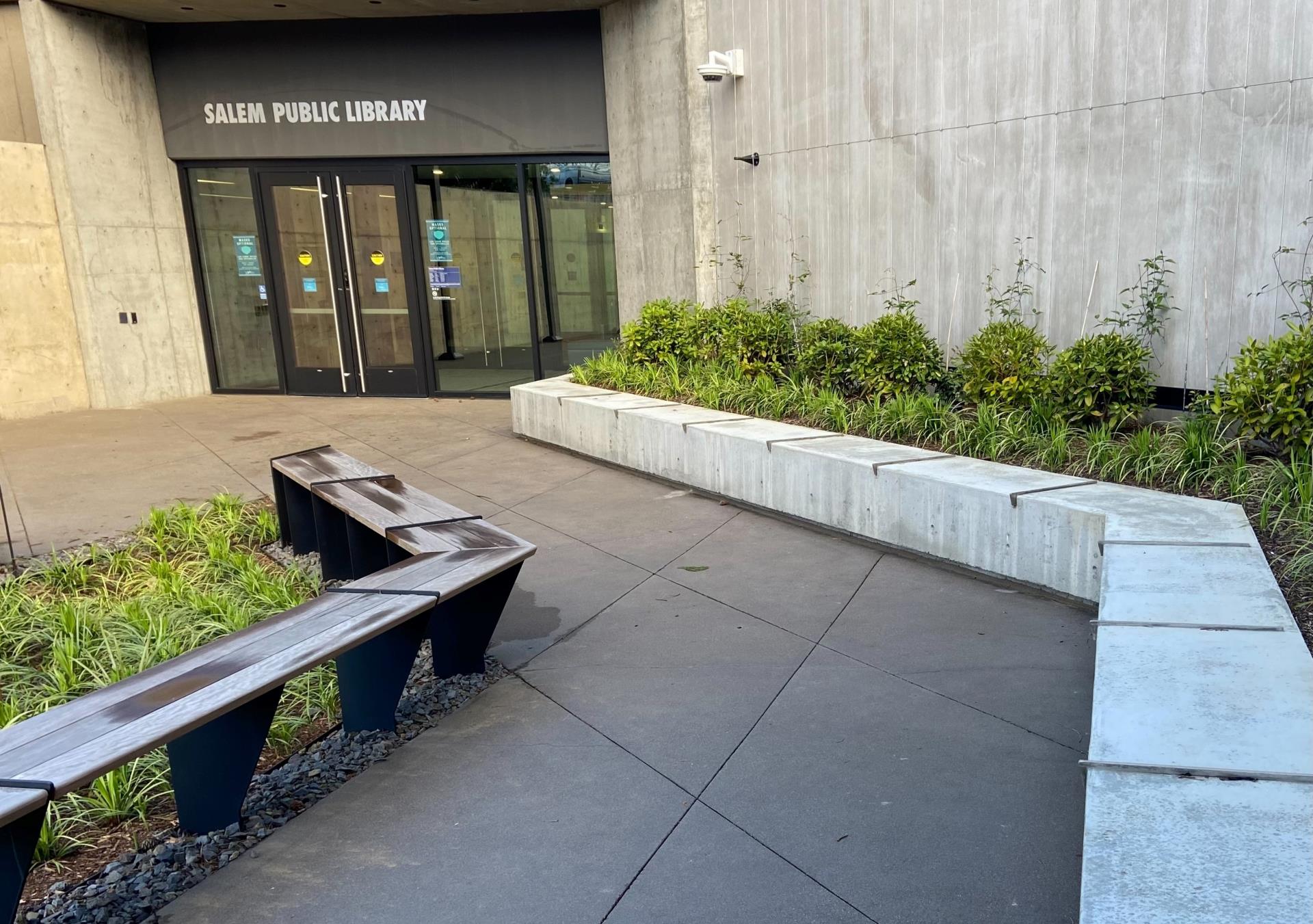 Main Library - Front doors and pathway to doors