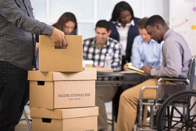 small business start up with moving boxes in foreground