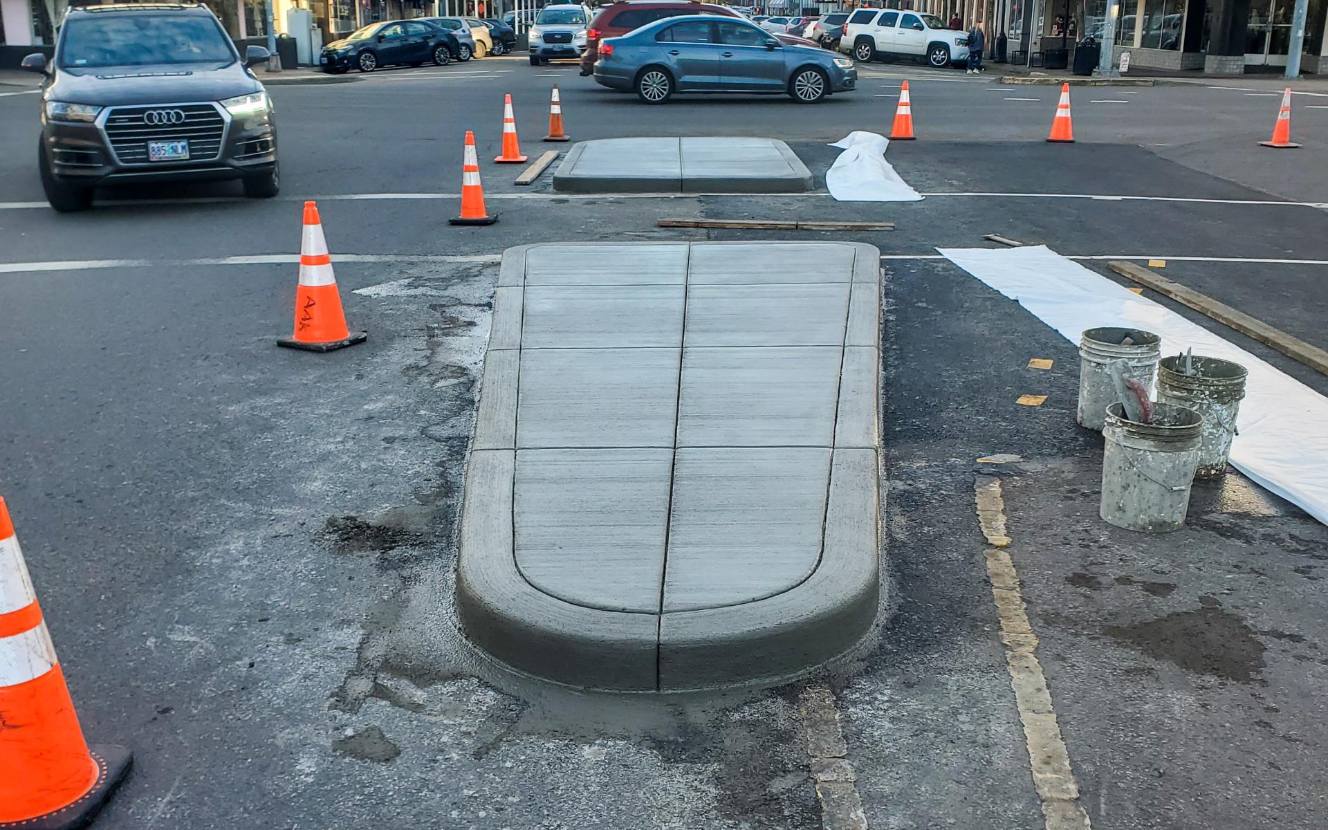 2023 Court Street Median installed at Commercial Street