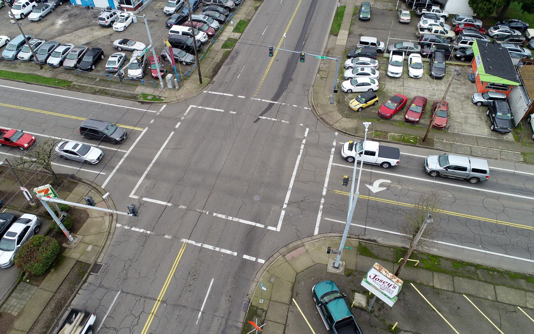 Overhead picture of Broadway and Pine