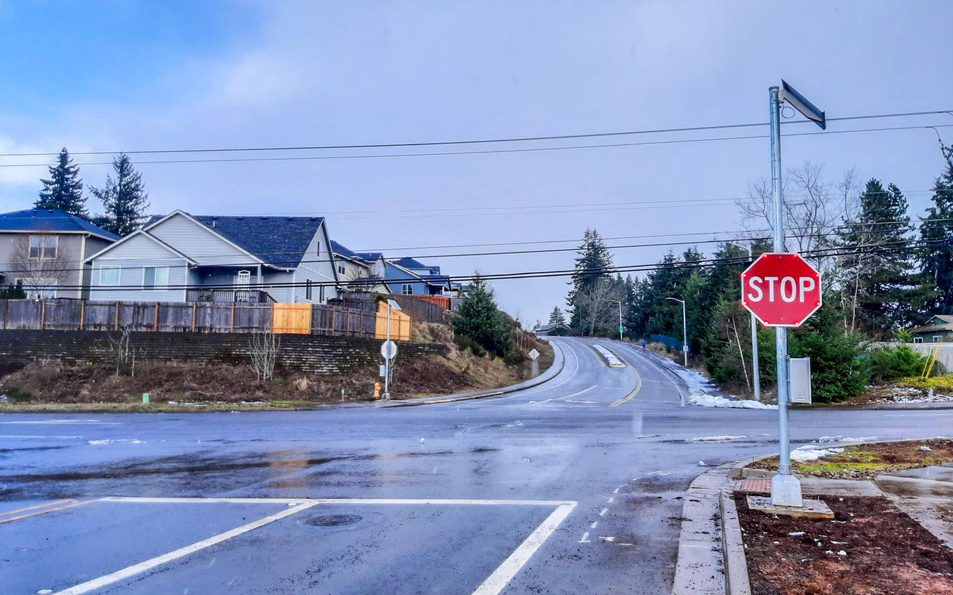 Flashing Stop sign at Liberty Rd S and Mildred Ln S