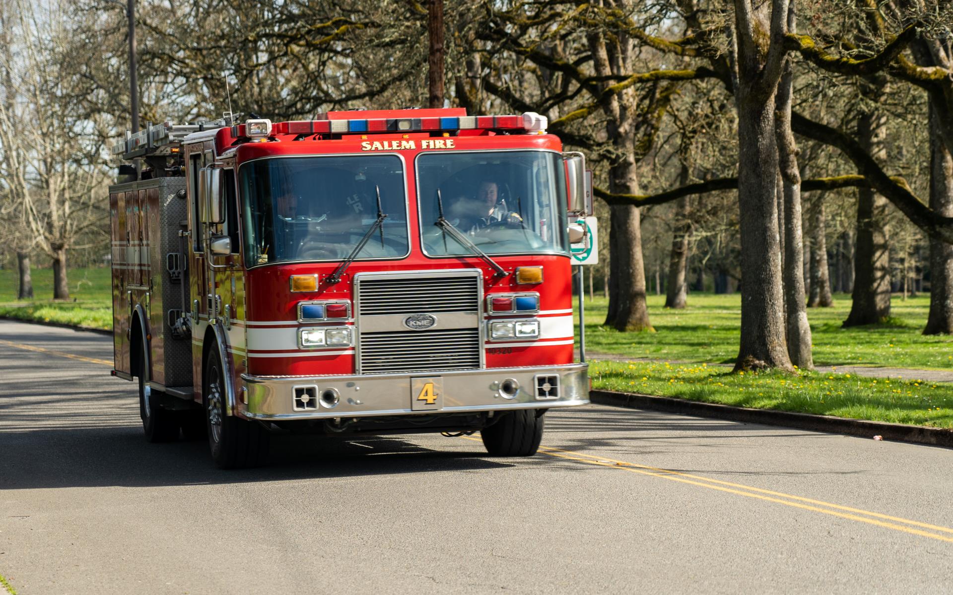 Fire Truck driving on Salem Street