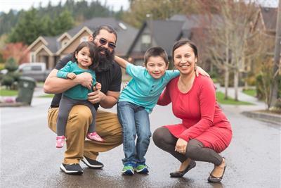 native american family suburban neighborhood