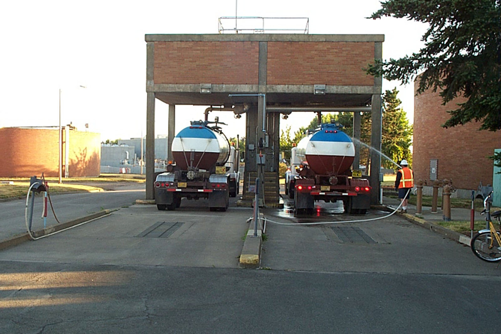 tanker trucks getting washed